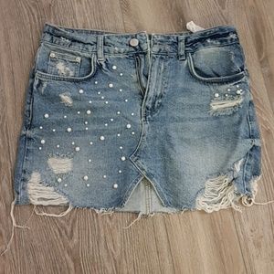 Zara Denim Skirt with Pearls